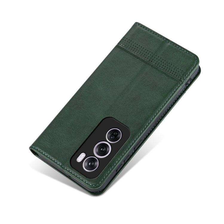 For OPPO Reno12 Global AZNS Magnetic Calf Texture Flip Leather Phone Case(Dark Green)
