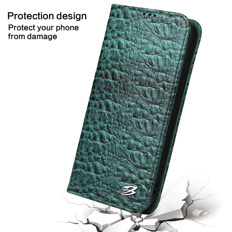For iPhone 16 Fierre Shann Crocodile Texture Magnetic Genuine Leather Phone Case(Green)