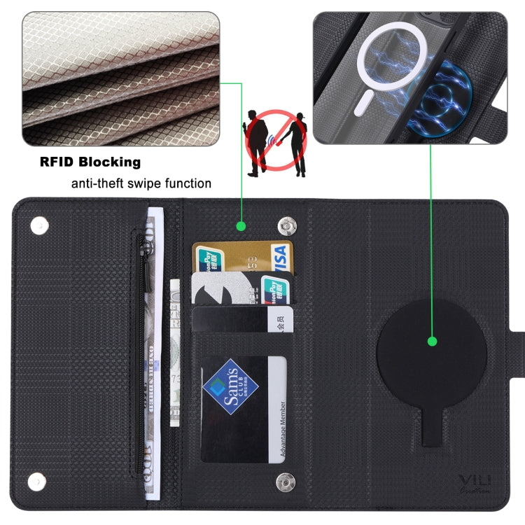 For iPhone 13 ViLi GHB Series MagSafe Magnetic Zipper Leather Phone Case(Black)