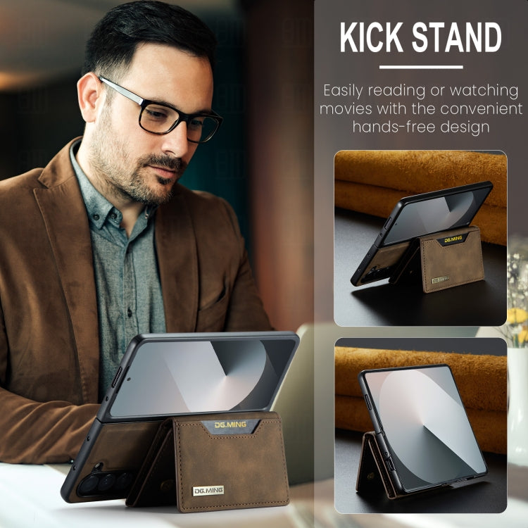 For Samsung Galaxy Z Fold6 DG.MING M2 Series 3-Fold Multi Card Bag + Magnetic Phone Case(Coffee)