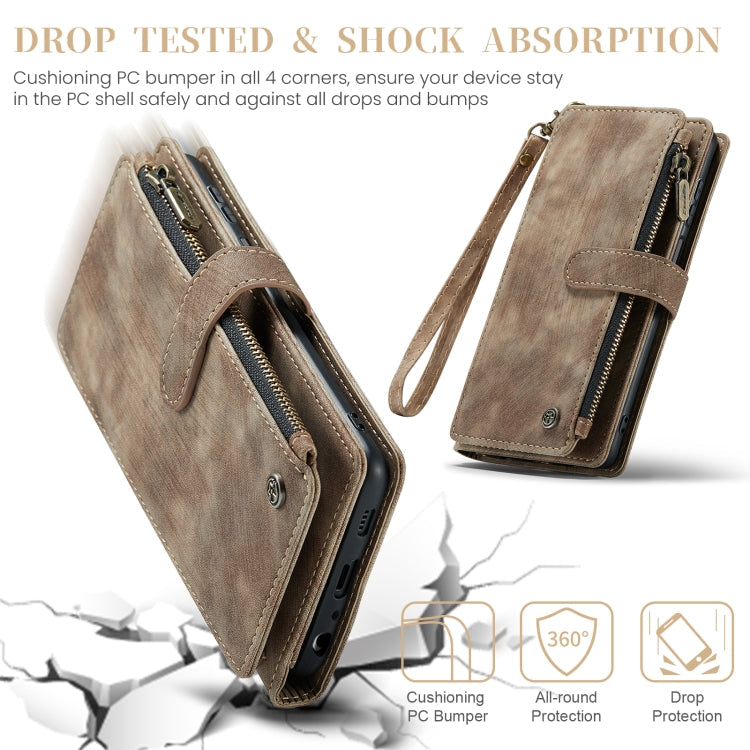 For Samsung Galaxy A25 4G CaseMe C30 Card Slots Zipper Wallet Leather Phone Case(Brown)