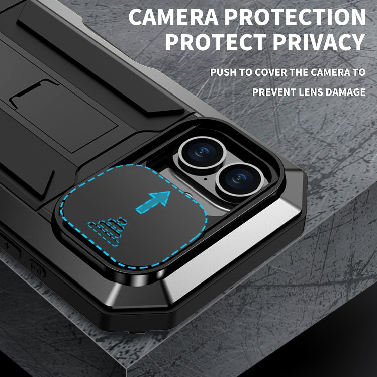 For iPhone 16 R-JUST Sliding Camera IP54 Life Waterproof Holder Phone Case(Black)
