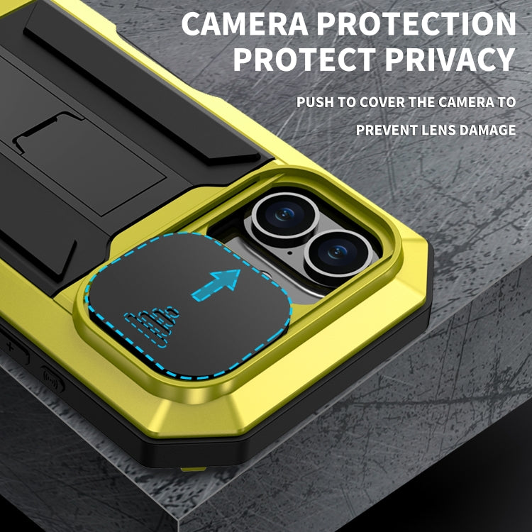 For iPhone 16 Plus R-JUST Sliding Camera IP54 Life Waterproof Holder Phone Case(Yellow)