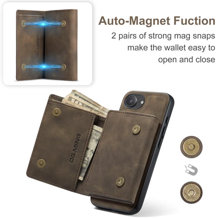 For iPhone 17e / 16e DG.MING M1 Series 3-Fold Multi Card Wallet Leather Phone Case(Coffee)