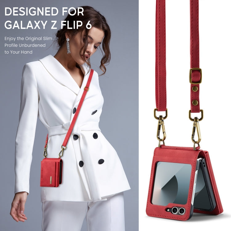 For Samsung Galaxy Z Flip6 / Flip7 FE DG.MING M2 Series Card Bag Magnetic Leather Phone Case(Red)