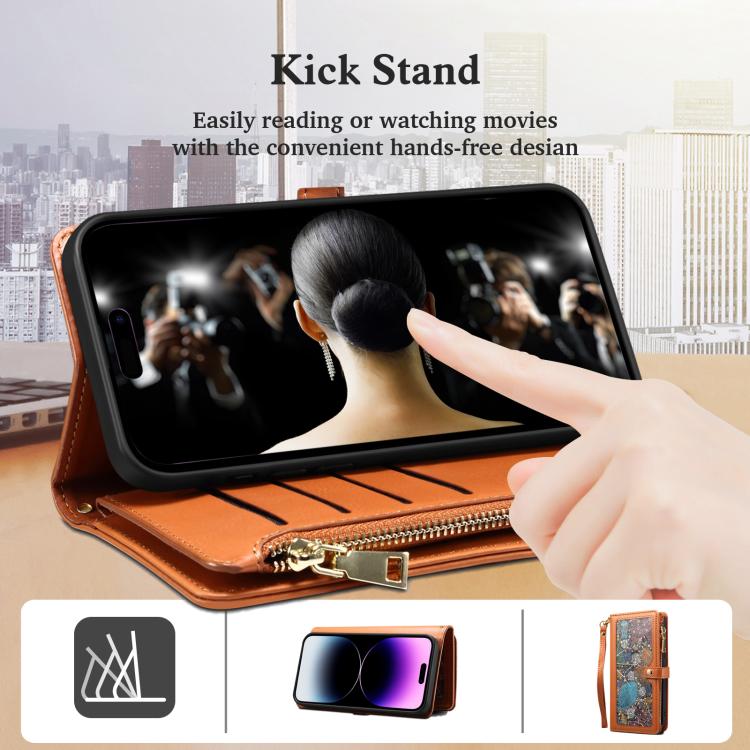 For Motorola Moto G86 5G ESEBLE Star Series Lanyard Zipper Wallet RFID Leather Case(Brown)