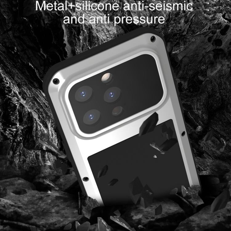 For iPhone 15 Pro LOVE MEI Metal Shockproof Life Waterproof Dustproof Phone Case(Silver)
