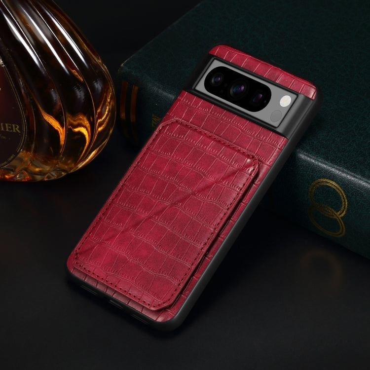 For Google Pixel 7 Denior Crocodile Texture Holder Electroplating Phone Case(Red)