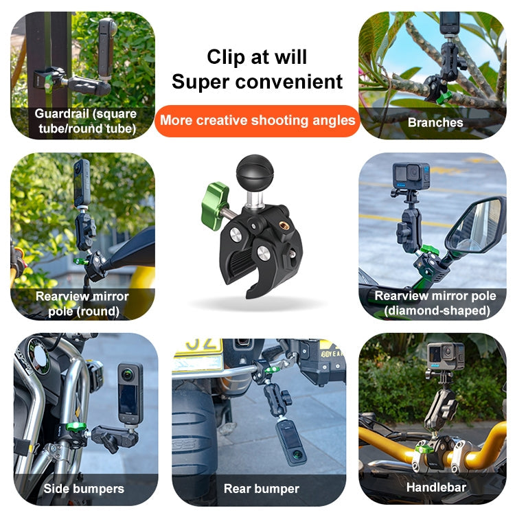RUIGPRO Crab Clamp Action Camera Bracket 3-claw Ball Head Mount