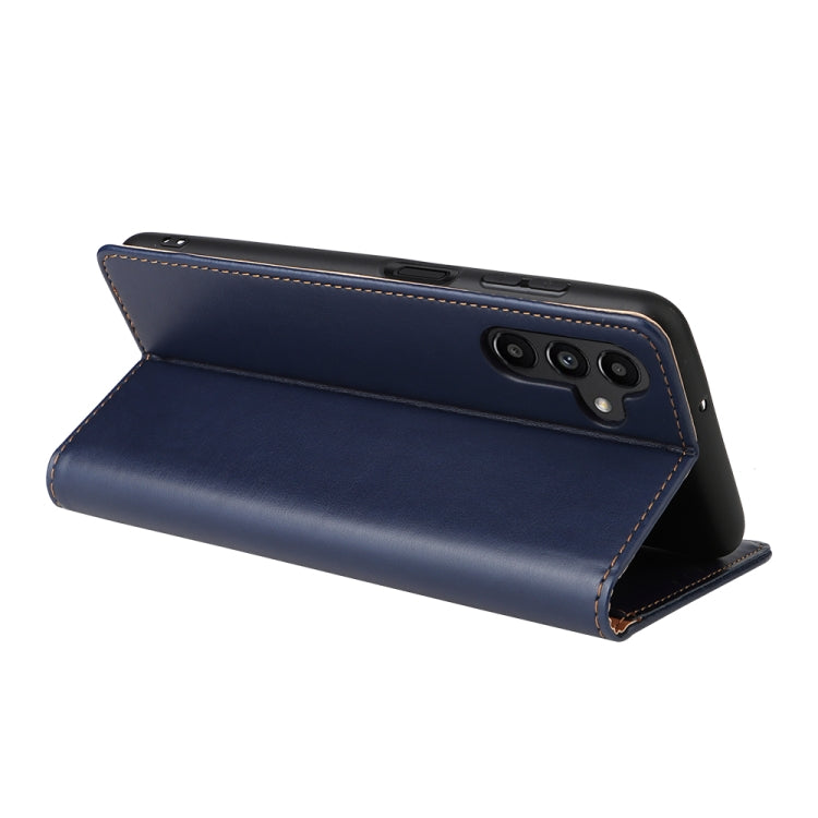 For Samsung Galaxy A35 5G Fierre Shann PU Genuine Leather Texture Phone Case(Blue)