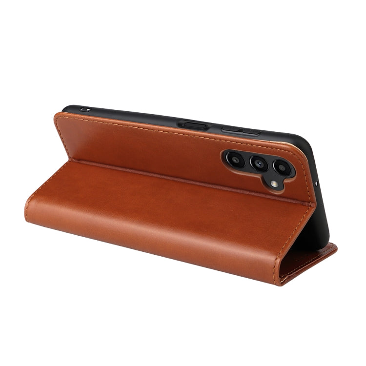 For Samsung Galaxy A55 5G Fierre Shann PU Genuine Leather Texture Phone Case(Brown)