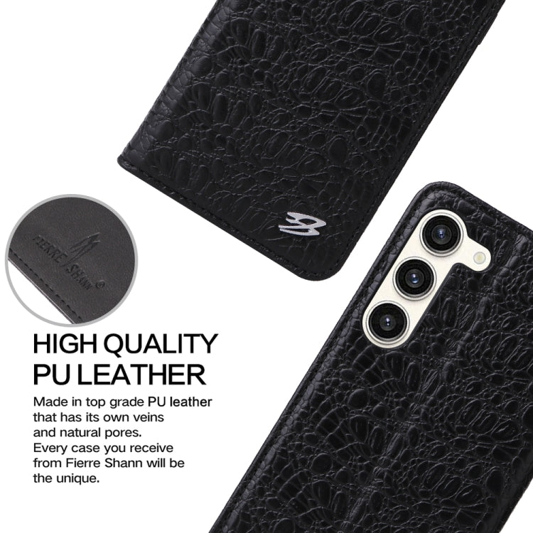 For Samsung Galaxy S24+ 5G Fierre Shann Crocodile Texture Magnetic Genuine Leather Phone Case(Black)