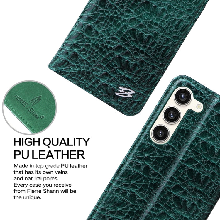 For Samsung Galaxy S24 5G Fierre Shann Crocodile Texture Magnetic Genuine Leather Phone Case(Green)