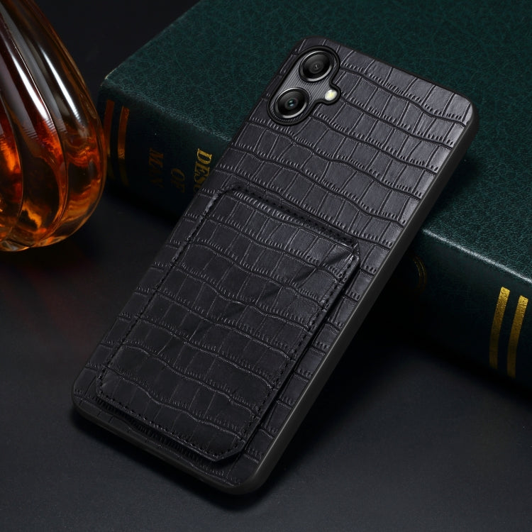 For Samsung Galaxy A24 4G Denior Imitation Crocodile Leather Back Phone Case with Holder(Black)