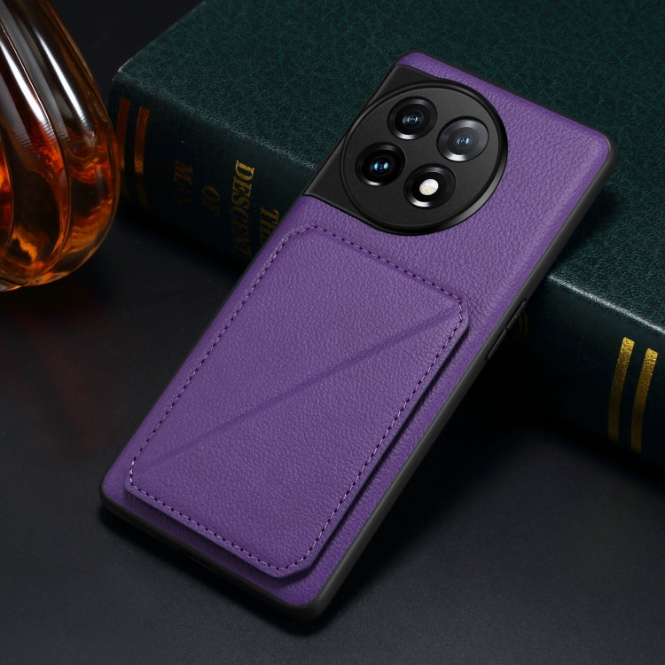 For OnePlus 11 5G Denior Imitation Calf Leather Back Phone Case with Holder(Purple)