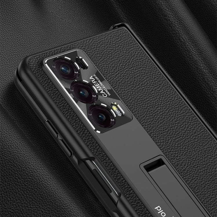 For Honor Magic V2 GKK Integrated Magnetic Hinge Flip Leather Phone Case with Holder(Carbon Fibre)