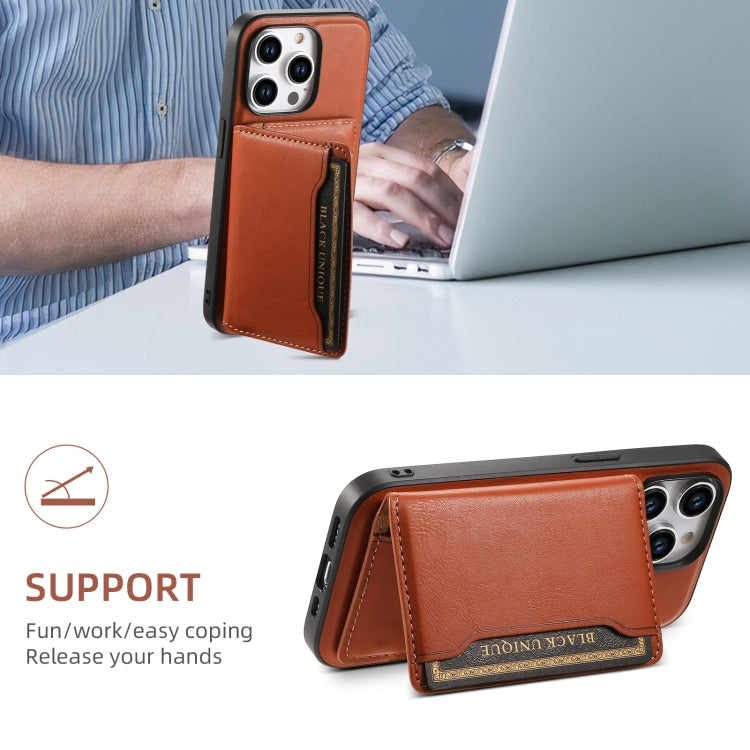 For iPhone 13 Pro Max Denior Cowhide Texture Leather MagSafe Detachable Wallet Phone Case(Brown)