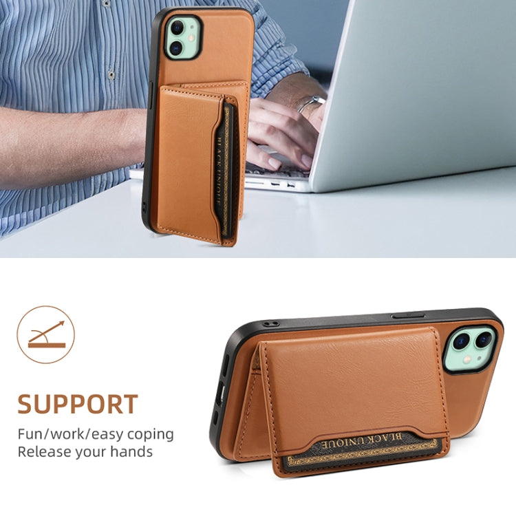 For iPhone 11 Denior Cowhide Texture Leather MagSafe Detachable Wallet Phone Case(Khaki)
