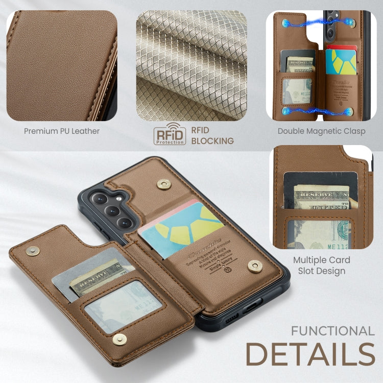 For Samsung Galaxy S24 5G CaseMe C22 PC+TPU Business Style RFID Anti-theft Leather Phone Case(Brown)