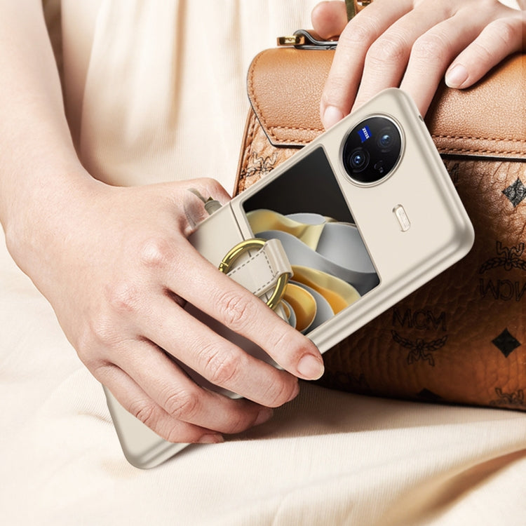 For vivo X Flip GKK Integrated Ultra-thin Full Coverage Phone Case with Ring Holder(Gold)