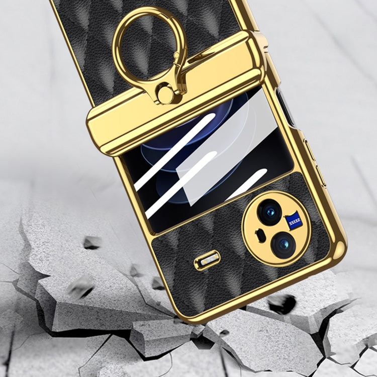 For vivo X Flip GKK Integrated Rhombus Pattern Electroplating Leather Magnetic Phone Case with Ring(Gold)