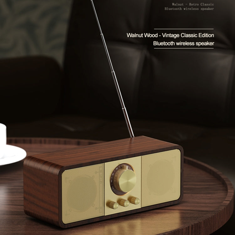 OneDer JY82 Wooden Retro Styling Wireless Speaker HIFI Classic FM Radio Support TF / U-Disk / AUX(Walnut Wood)