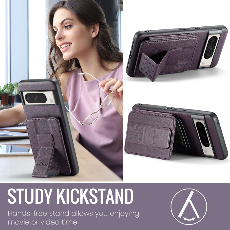 For Google Pixel 8 Fierre Shann Oil Wax Cow Leather Card Holder Back Phone Case(Purple)