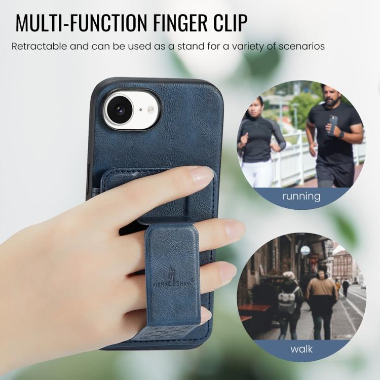 For iPhone 17e / 16e Fierre Shann Oil Wax Cow Leather Card Holder Back Phone Case(Blue)