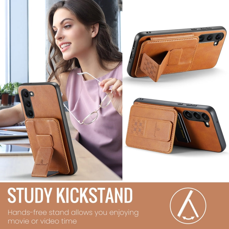 For Samsung Galaxy S23+ 5G Fierre Shann Oil Wax Cow Leather Card Holder Back Phone Case(Brown)