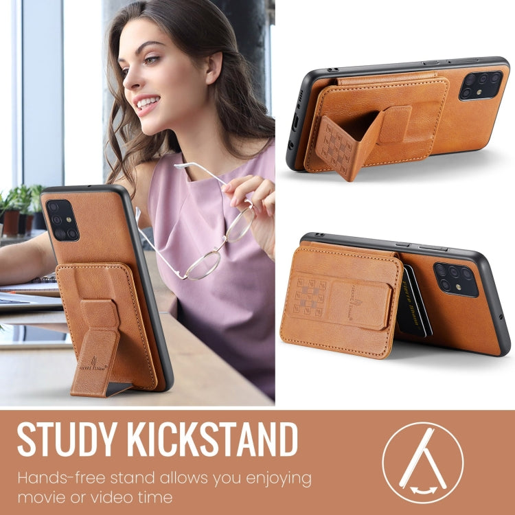 For Samsung Galaxy A51 4G Fierre Shann Oil Wax Cow Leather Card Holder Back Phone Case(Brown)