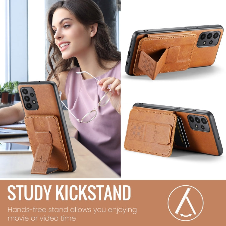 For Samsung Galaxy A52 5G/4G Fierre Shann Oil Wax Cow Leather Card Holder Back Phone Case(Brown)