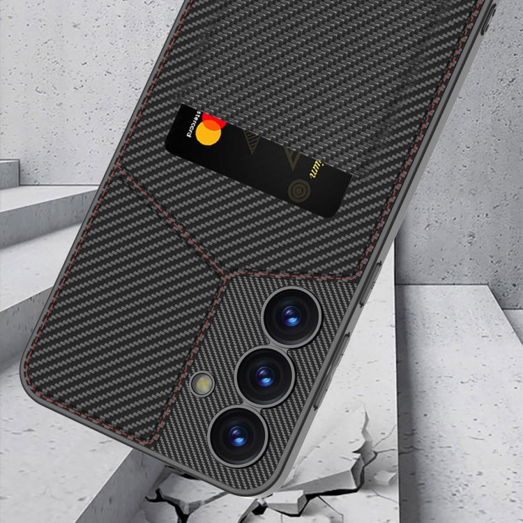 For Samsung Galaxy S25 5G GKK Rotor Bracket Recessed Card Bag Full Coverage Phone Case(Carbon Fibre Texture)