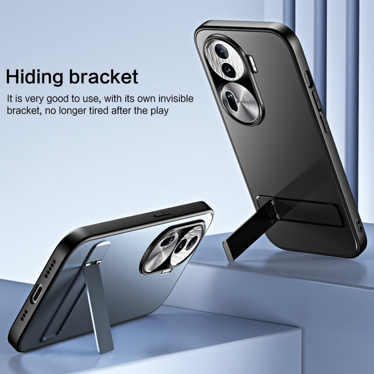 For OPPO Reno11 Pro Global R-JUST RJ-61 Electroplating Frosted TPU + PC Phone Case with Holder(Grey)
