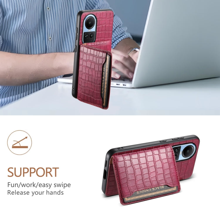 For OPPO Reno10 5G Global Crocodile Texture Card Bag Design Full Coverage Phone Case(Red)