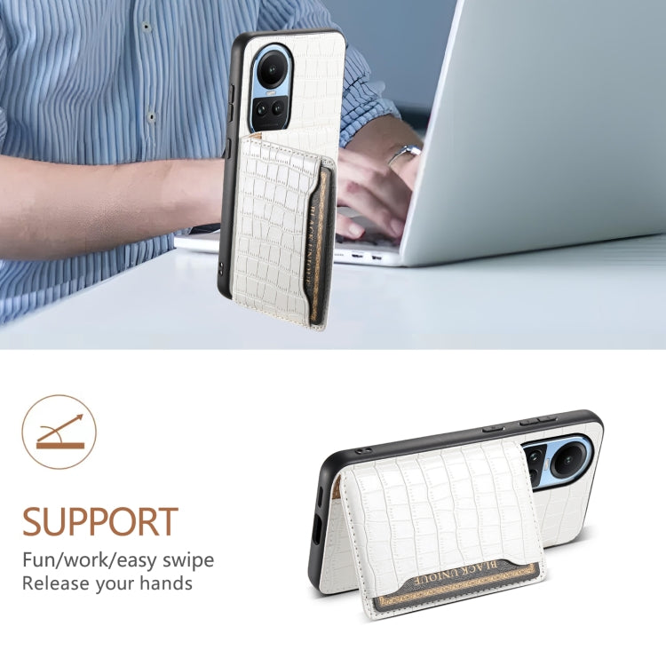 For OPPO Reno10 5G Global Crocodile Texture Card Bag Design Full Coverage Phone Case(White)