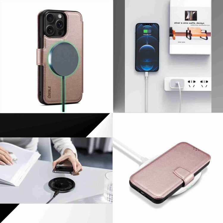 For iPhone 14 / 13 ESEBLE E1 Nappa Texture MagSafe Holder Leather Phone Case(Rose Gold)