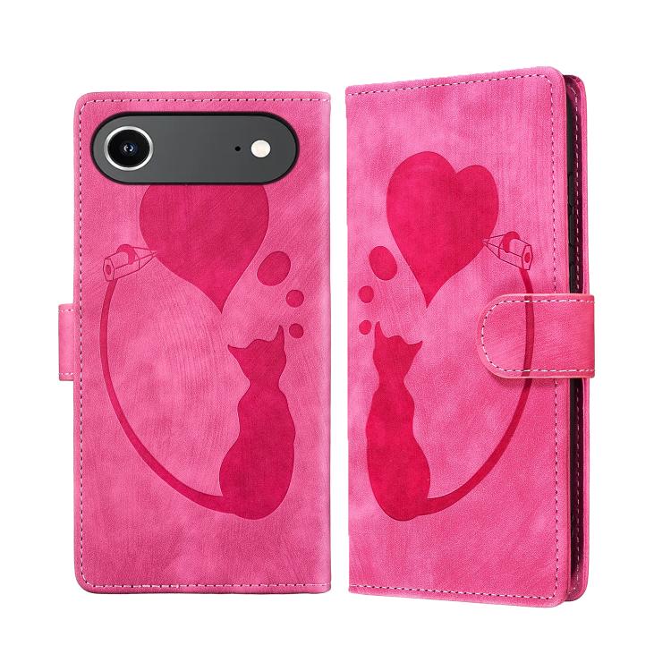 Pen Heart Cat Embossed Leather Phone Case, For iPhone 17 Pro Max, For iPhone 17 Pro, For iPhone 17, For iPhone Air