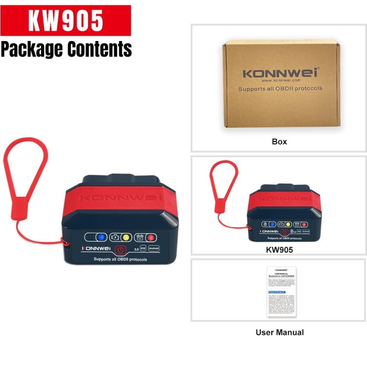 KONNWEI KW905 Bluetooth 5.0 Car OBD2 Scanner Support Android & iOS(Black Orange)