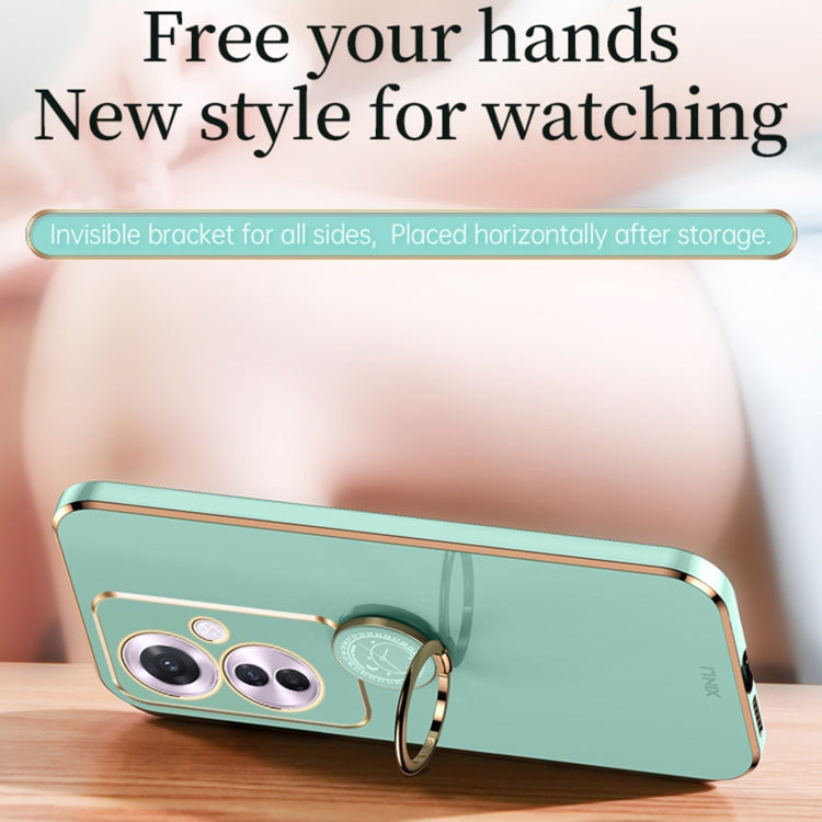 For OPPO Reno11 F XINLI Straight Edge 6D Electroplate TPU Phone Case with Ring Holder(White)