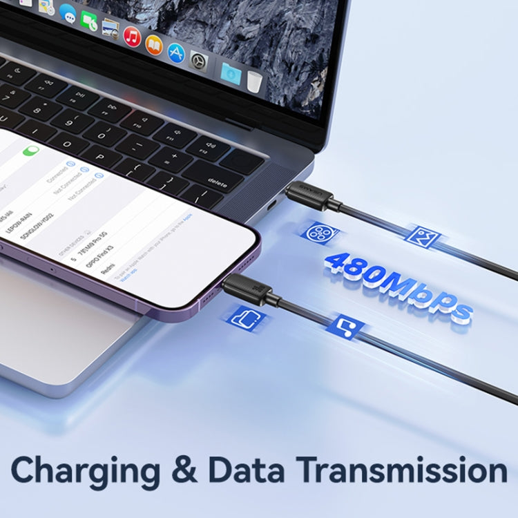USAMS US-SJ702 USB-C / Type-C to 8 Pin 30W Striped Fast Charge Data Cable, Length:3m(Blue)