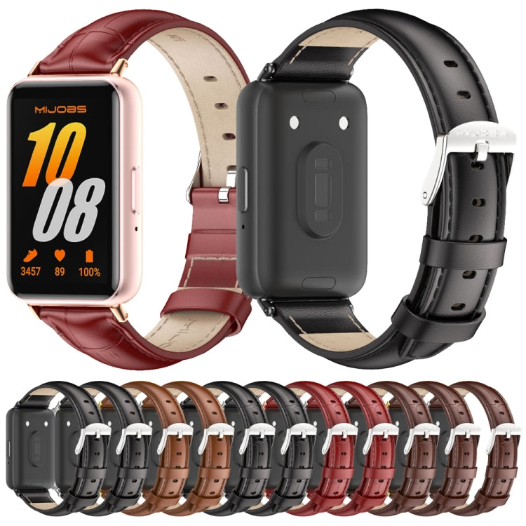 For Samsung Galaxy Fit 3 Mijobs Dual-sided Genuine Leather Watch Band(Bamboo Black Silver)