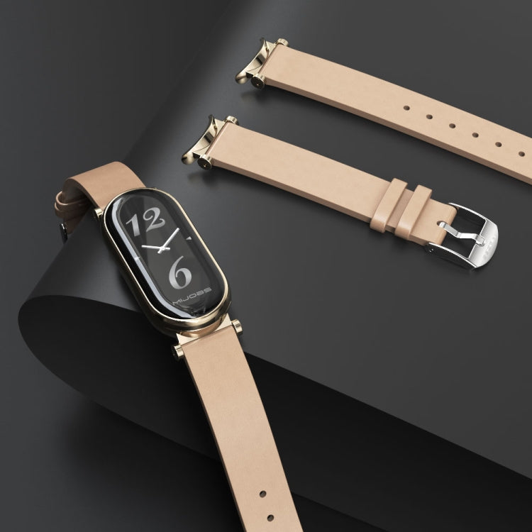 For Xiaomi Smart Band 10 / 9 / 8 Mijobs GT4 First Layer Cowhide Watch Band(Red Light Gold)