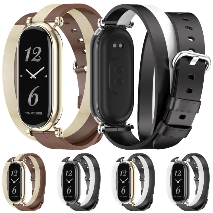 For Xiaomi Smart Band 10 / 9 / 8 Mijobs GT4 Dual-Loop Leather Watch Band(Black+White+Silver)