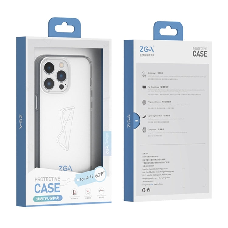 For iPhone 15 ZGA Clear TPU Shockproof Phone Case(Transparent)
