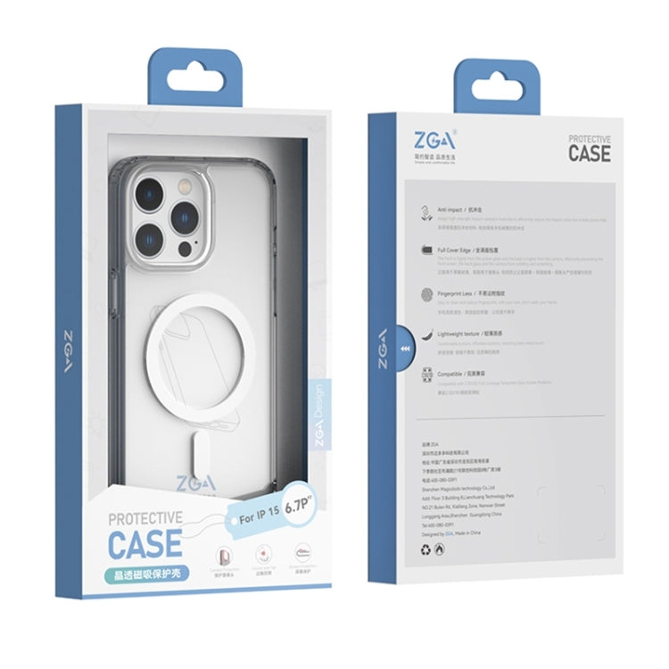 For iPhone 15 Pro ZGA Magsafe Clear PC Hybrid TPU Phone Case(Transparent)