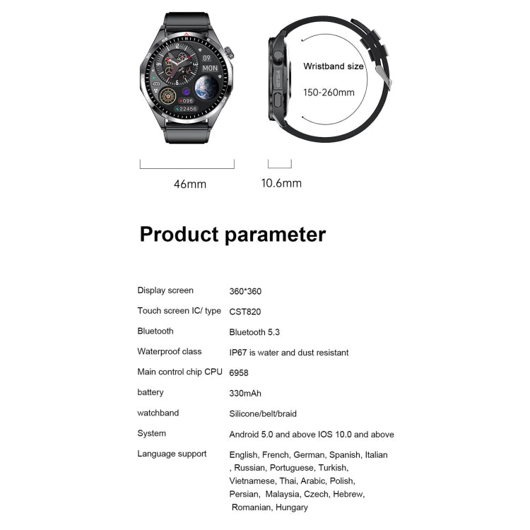 GTS4/LT09 1.5 inch IP67 Fitness Wellness Smart Watch Support Bluetooth Call / Sleep / Blood Oxygen / Heart Rate Health Monitor, Silicone Strap, Steel Strap