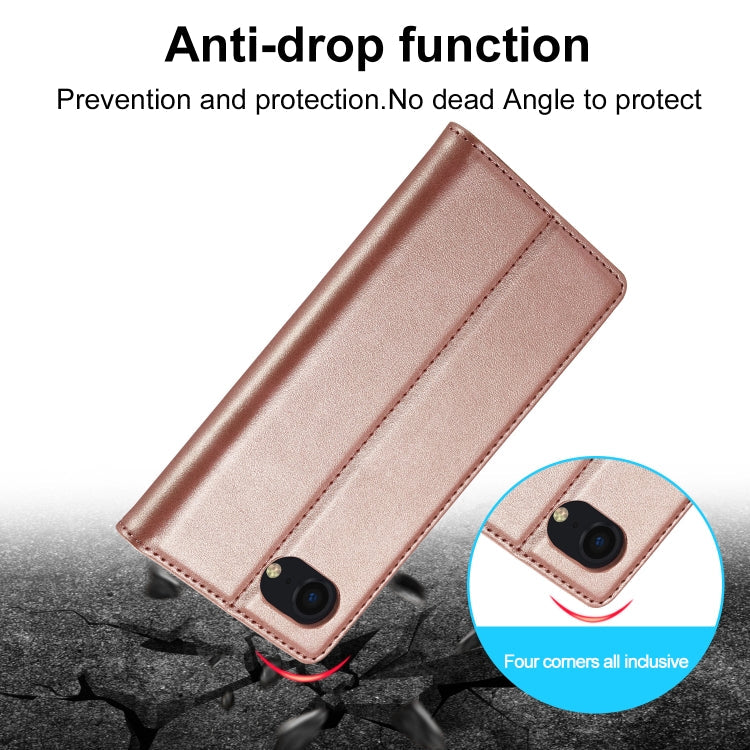 For iPhone 17e / 16e LC.IMEEKE Strong Magnetism Microfiber Leather Phone Case(Rose Gold)