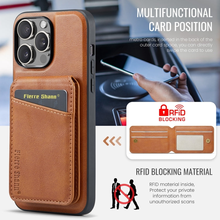 For iPhone 12 Pro Max Fierre Shann Cowhide Vertical Flip Magnetic Card Holder Phone Case(Brown)