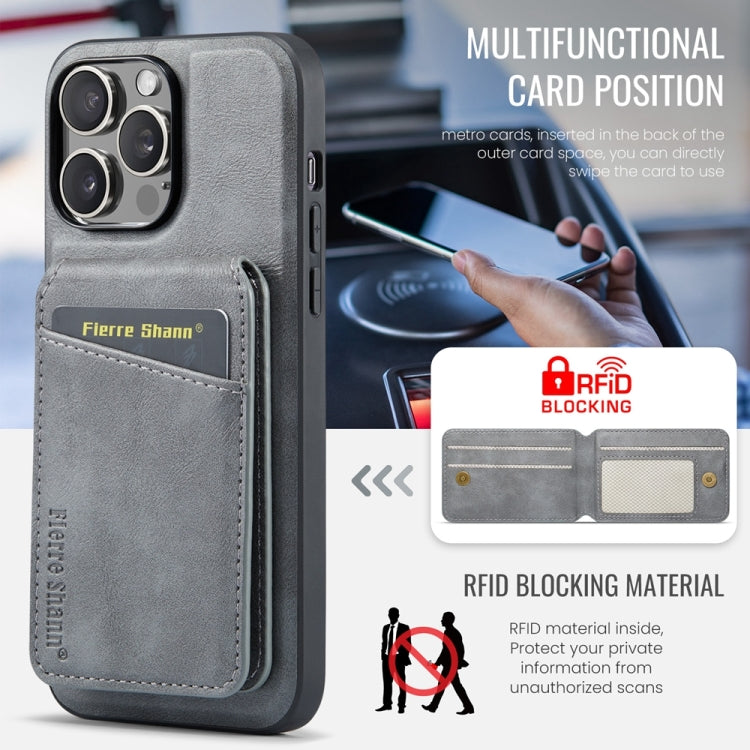 For iPhone 12 Pro Max Fierre Shann Cowhide Vertical Flip Magnetic Card Holder Phone Case(Grey)