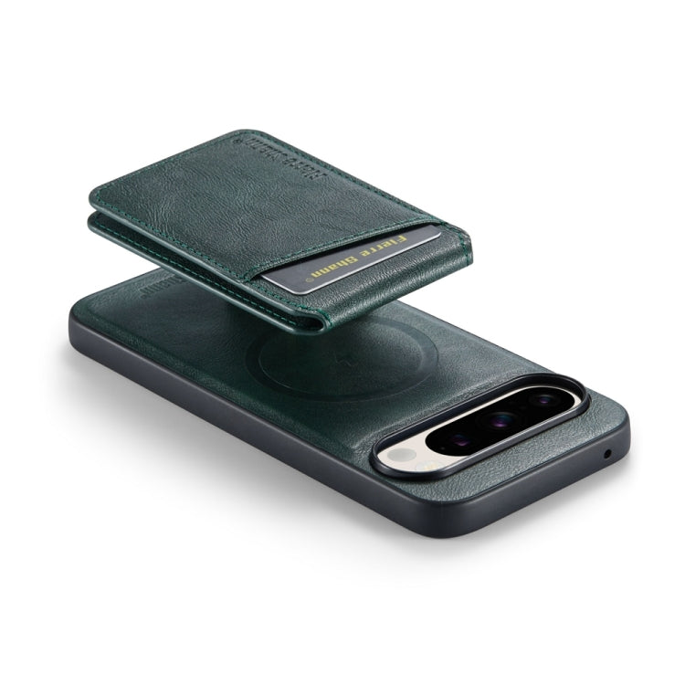 For Google Pixel 9 Fierre Shann Cowhide Vertical Flip Magnetic Card Holder Phone Case(Green)
